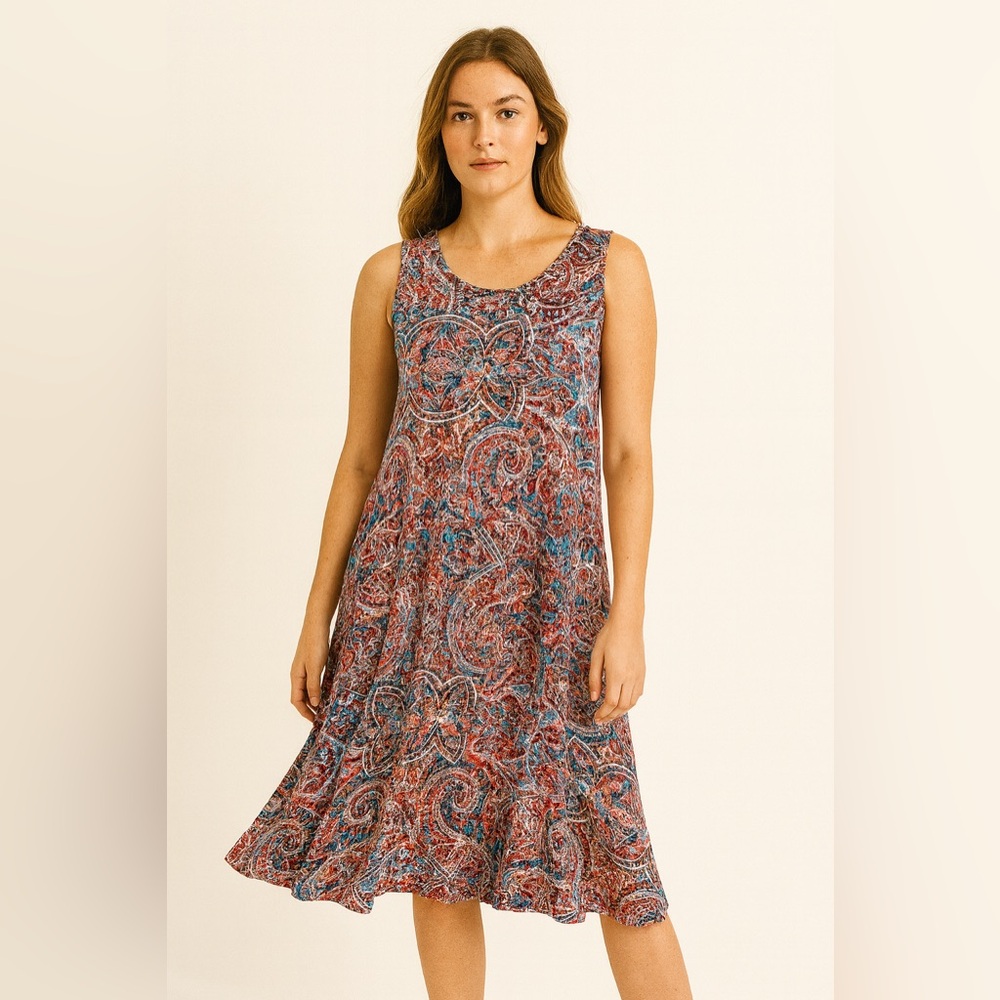 Cynthia Rowley Multicolor Paisley Print Stretch Sleeveless Midi Dress